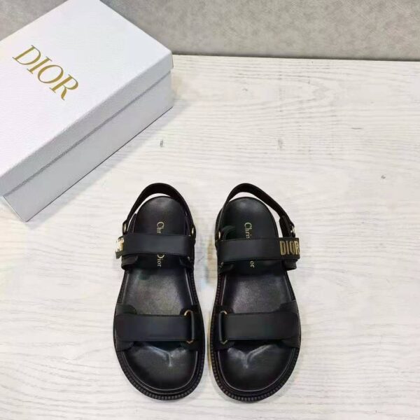 Dior Women Shoes DiorAct Sandal Black Lambskin Gold-Finish Metal DIOR Signature (3)