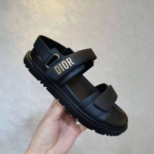Dior Women Shoes DiorAct Sandal Black Lambskin Gold-Finish Metal DIOR