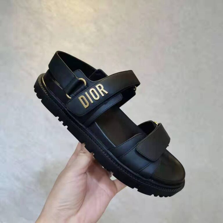 Dior Women Shoes DiorAct Sandal Black Lambskin Gold-Finish Metal DIOR ...