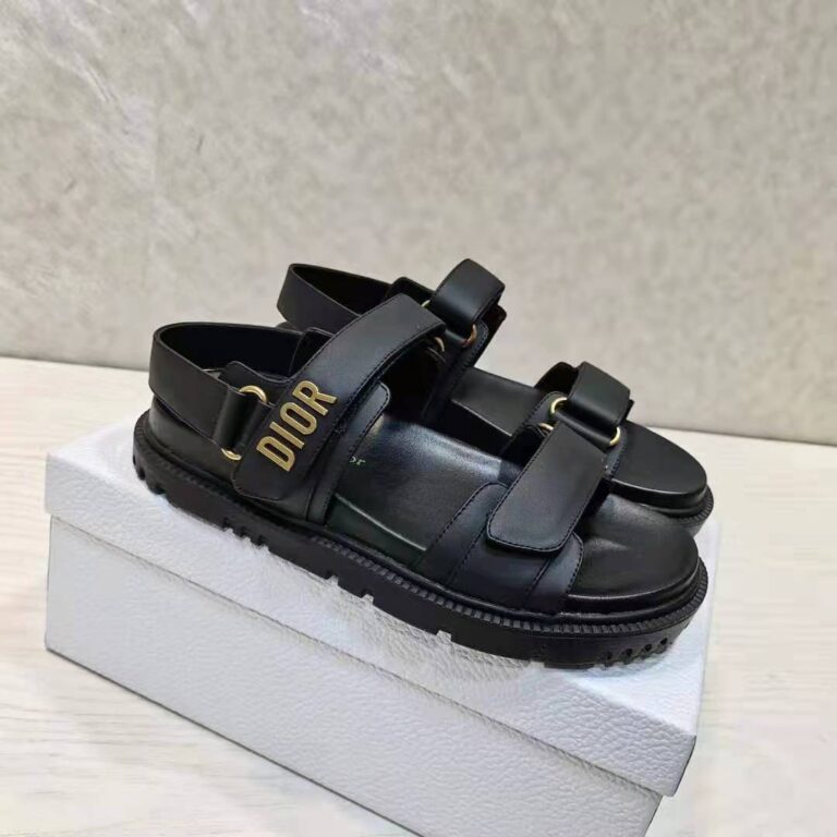 Dior Women Shoes DiorAct Sandal Black Lambskin GoldFinish Metal DIOR