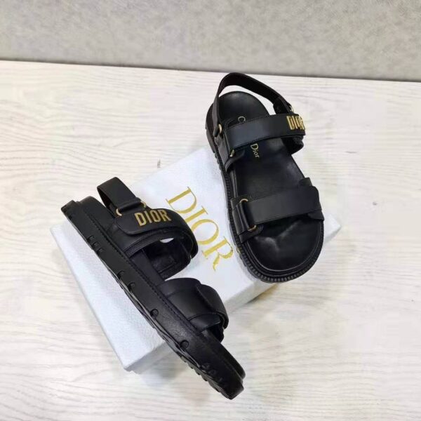 Dior Women Shoes DiorAct Sandal Black Lambskin Gold-Finish Metal 