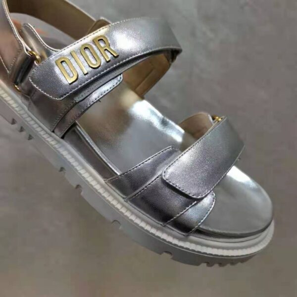Dior Women Shoes DiorAct Sandal Silver-Tone Shiny Laminated Calfskin (10)