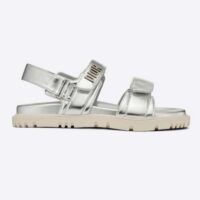 Dior Women Shoes DiorAct Sandal Silver-Tone Shiny Laminated Calfskin