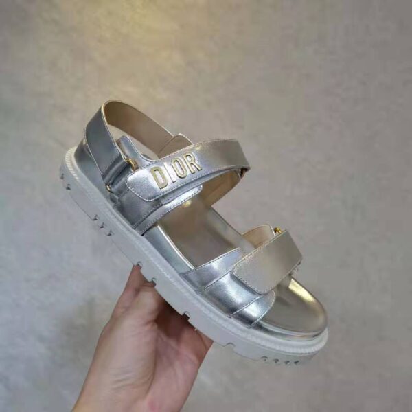 Dior Women Shoes DiorAct Sandal Silver-Tone Shiny Laminated Calfskin (4)
