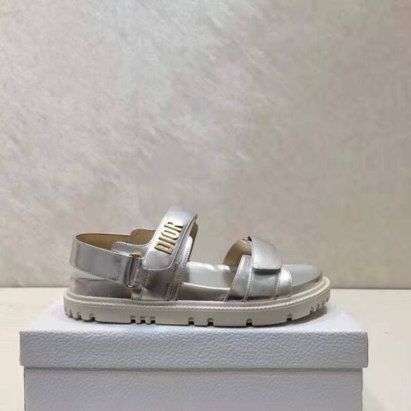 Dior Women Shoes DiorAct Sandal Silver-Tone Shiny Laminated Calfskin (5)