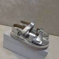 Dior Women Shoes DiorAct Sandal Silver-Tone Shiny Laminated Calfskin