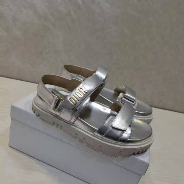 Dior Women Shoes DiorAct Sandal Silver-Tone Shiny Laminated Calfskin (6)