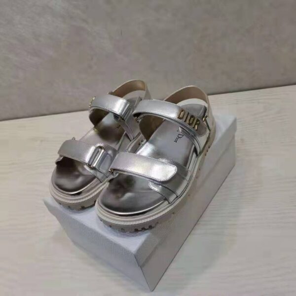 Dior Women Shoes DiorAct Sandal Silver-Tone Shiny Laminated Calfskin (7)