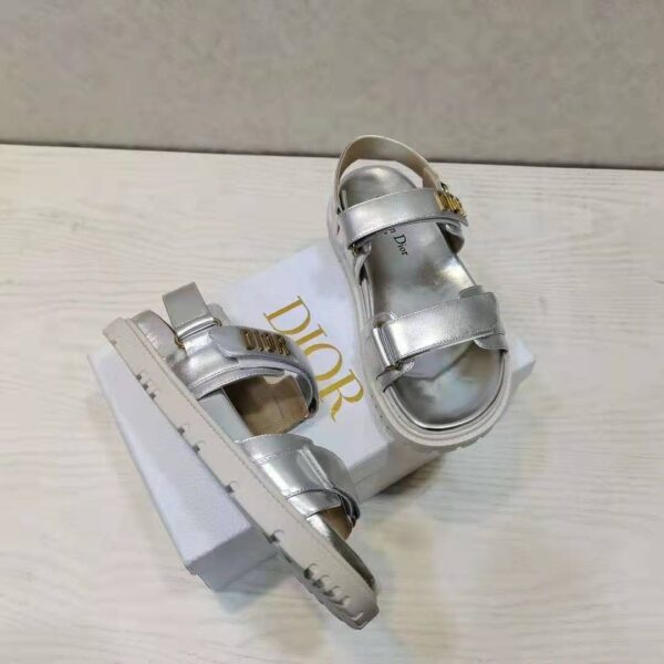 Dior Women Shoes DiorAct Sandal Silver-Tone Shiny Laminated Calfskin (8)