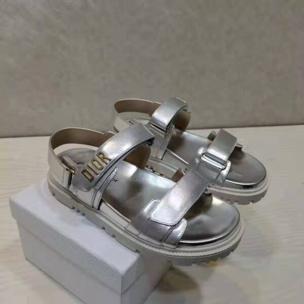 Dior Women Shoes DiorAct Sandal Silver-Tone Shiny Laminated Calfskin (9)