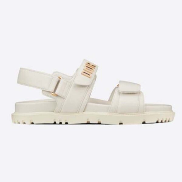 Dior Women Shoes DiorAct Sandal White Lambskin Gold-Finish Metal DIOR Signature