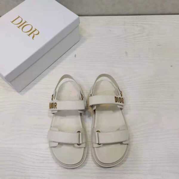 Dior Women Shoes DiorAct Sandal White Lambskin Gold-Finish Metal DIOR Signature (3)