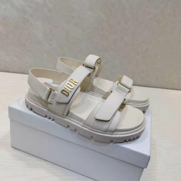 Dior Women Shoes DiorAct Sandal White Lambskin Gold-Finish Metal DIOR Signature (6)