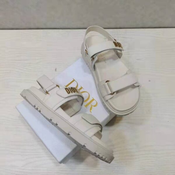 Dior Women Shoes DiorAct Sandal White Lambskin Gold-Finish Metal DIOR Signature (8)