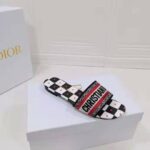 Dior Women Shoes Dway Dioramour Slide White Black Red D-Chess Heart Embroidered Cotton – Image 2
