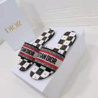 Dior Women Shoes Dway Dioramour Slide White Black Red D-Chess Heart Embroidered Cotton