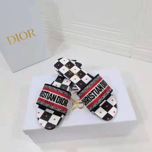 Dior Women Shoes Dway Dioramour Slide White Black Red D-Chess 