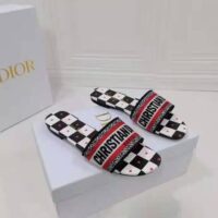 Dior Women Shoes Dway Dioramour Slide White Black Red D-Chess Heart Embroidered Cotton