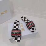 Dior Women Shoes Dway Dioramour Slide White Black Red D-Chess Heart Embroidered Cotton – Image 5