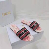 Dior Women Shoes Dway Dioramour Slide White Red D-Royaume D’Amour Embroidered Cotton