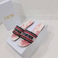 Dior Women Shoes Dway Dioramour Slide White Red D-Royaume D’Amour Embroidered Cotton