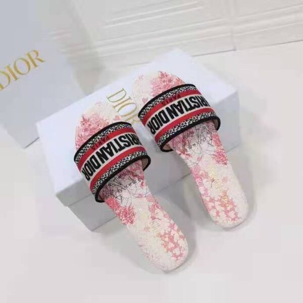 Dior Women Shoes Dway Dioramour Slide White Red D-Royaume D’Amour Embroidered Cotton (3)