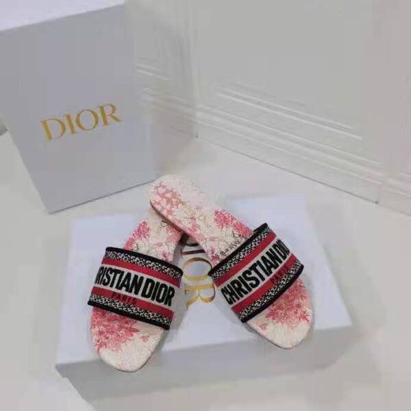 Dior Women Shoes Dway Dioramour Slide White Red D-Royaume D’Amour Embroidered Cotton (6)