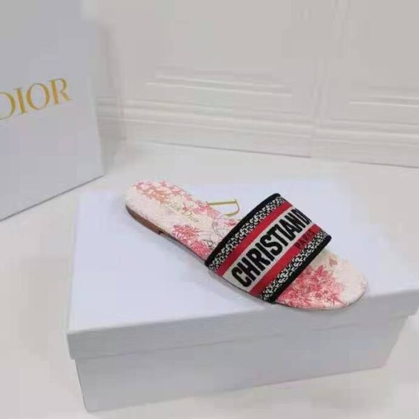 Dior Women Shoes Dway Dioramour Slide White Red D-Royaume D’Amour Embroidered Cotton (7)