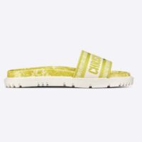 Dior Women Shoes Dway Slide Lime Toile De Jouy Reverse Embroidered Cotton