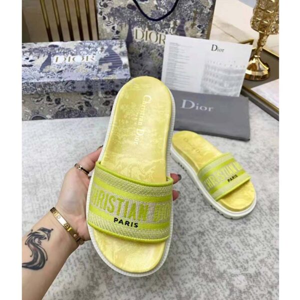 Dior Women Shoes Dway Slide Lime Toile De Jouy Reverse Embroidered Cotton (5)