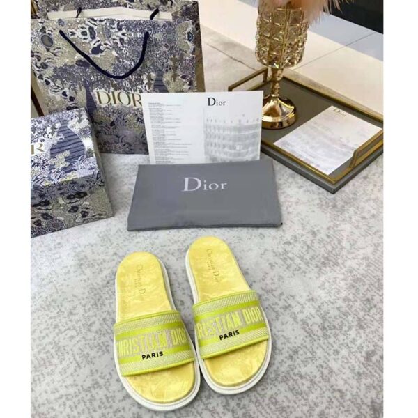 Dior Women Shoes Dway Slide Lime Toile De Jouy Reverse Embroidered Cotton (6)
