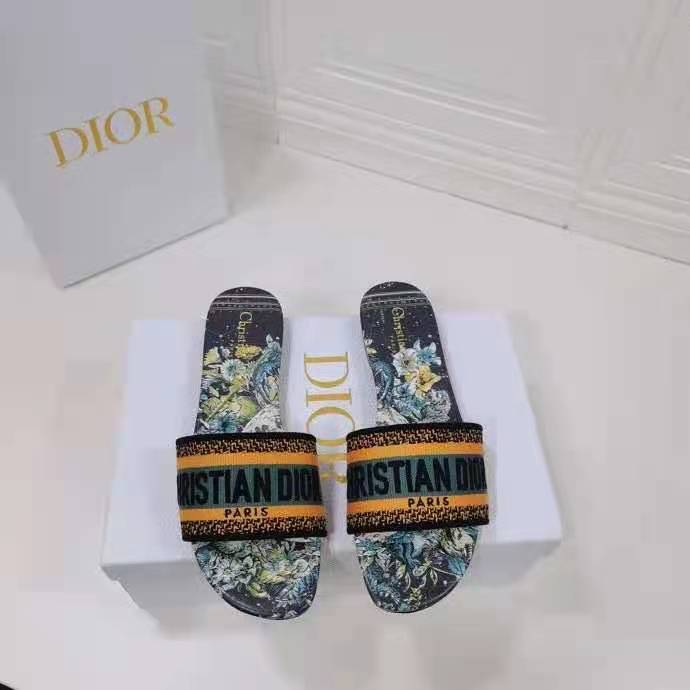 Dior Women Shoes Dway Slide Multicolor Dior Zodiac Embroidered Cotton ...