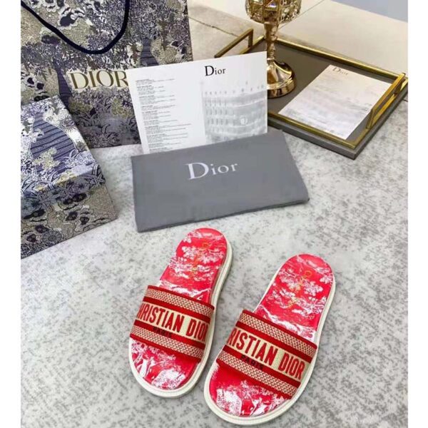 Dior Women Shoes Dway Slide Raspberry Toile De Jouy Reverse Embroidered Cotton (6)