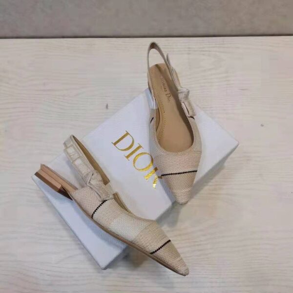 Dior Women Shoes J’Adior Slingback Ballerina Flat Two-Tone Embroidered Cotton Ribbon Flat Bow (5)
