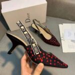 Dior Women Shoes J'Adior Slingback Pump Navy Blue Red Hearts I Love Paris Embroidered Cotton - Image 8