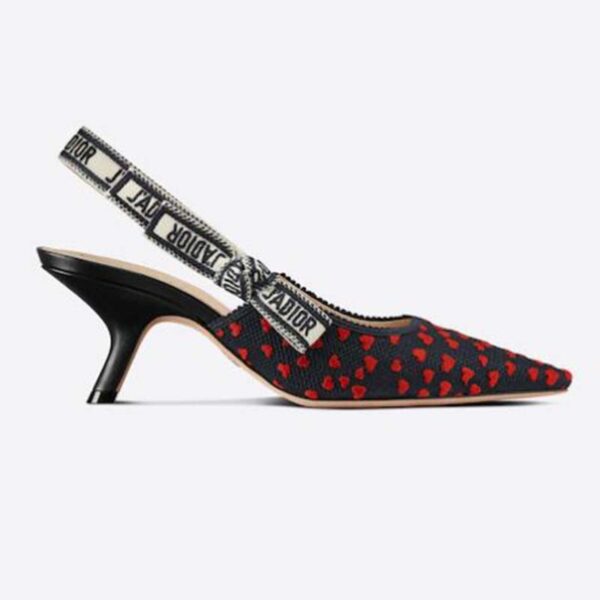 Dior Women Shoes J’Adior Slingback Pump Navy Blue Red Hearts I Love Paris Embroidered Cotton