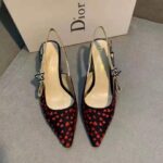 Dior Women Shoes J'Adior Slingback Pump Navy Blue Red Hearts I Love Paris Embroidered Cotton - Image 3