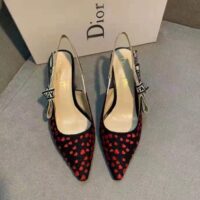 Dior Women Shoes J’Adior Slingback Pump Navy Blue Red Hearts I Love Paris Embroidered Cotton