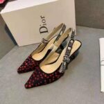 Dior Women Shoes J'Adior Slingback Pump Navy Blue Red Hearts I Love Paris Embroidered Cotton - Image 4