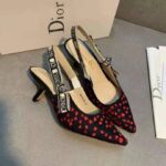 Dior Women Shoes J'Adior Slingback Pump Navy Blue Red Hearts I Love Paris Embroidered Cotton - Image 5