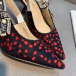 Dior Women Shoes J'Adior Slingback Pump Navy Blue Red Hearts I Love Paris Embroidered Cotton - Image 9