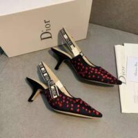 Dior Women Shoes J’Adior Slingback Pump Navy Blue Red Hearts I Love Paris Embroidered Cotton