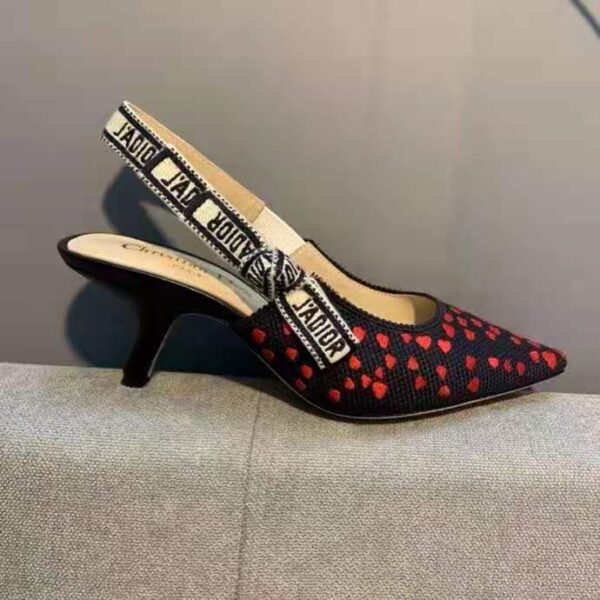 Dior Women Shoes J’Adior Slingback Pump Navy Blue Red Hearts I Love Paris Embroidered Cotton (9)