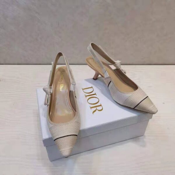 Dior Women Shoes J’Adior Slingback Pump Two-Tone Embroidered Cotton Ribbon Flat Bow (8)