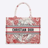 Dior Women Small Dior Book Tote Bag Red White D-Royaume D’Amour Embroidery