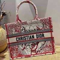 Dior Women Small Dior Book Tote Bag Red White D-Royaume D’Amour Embroidery