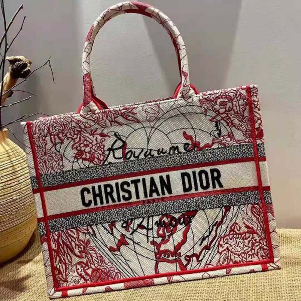 Dior Women Small Dior Book Tote Bag Red White D-Royaume D’Amour Embroidery (5)