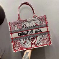 Dior Women Small Dior Book Tote Bag Red White D-Royaume D’Amour Embroidery