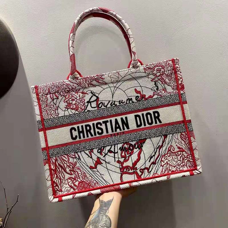 Christian Dior Womens Book Tote Bag Red White Large – Luxe Collective