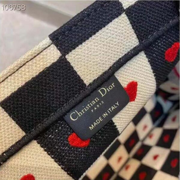 Dior Women Small Dioramour Dior Book Tote Black White Red D-Chess Heart Embroidery (10)